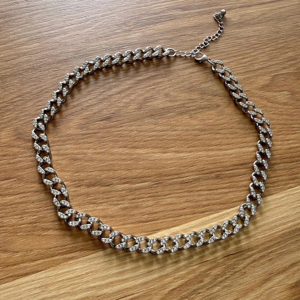 Unbranded Silver Curb Chain Necklace Women Pavé Crystal Statement Choker